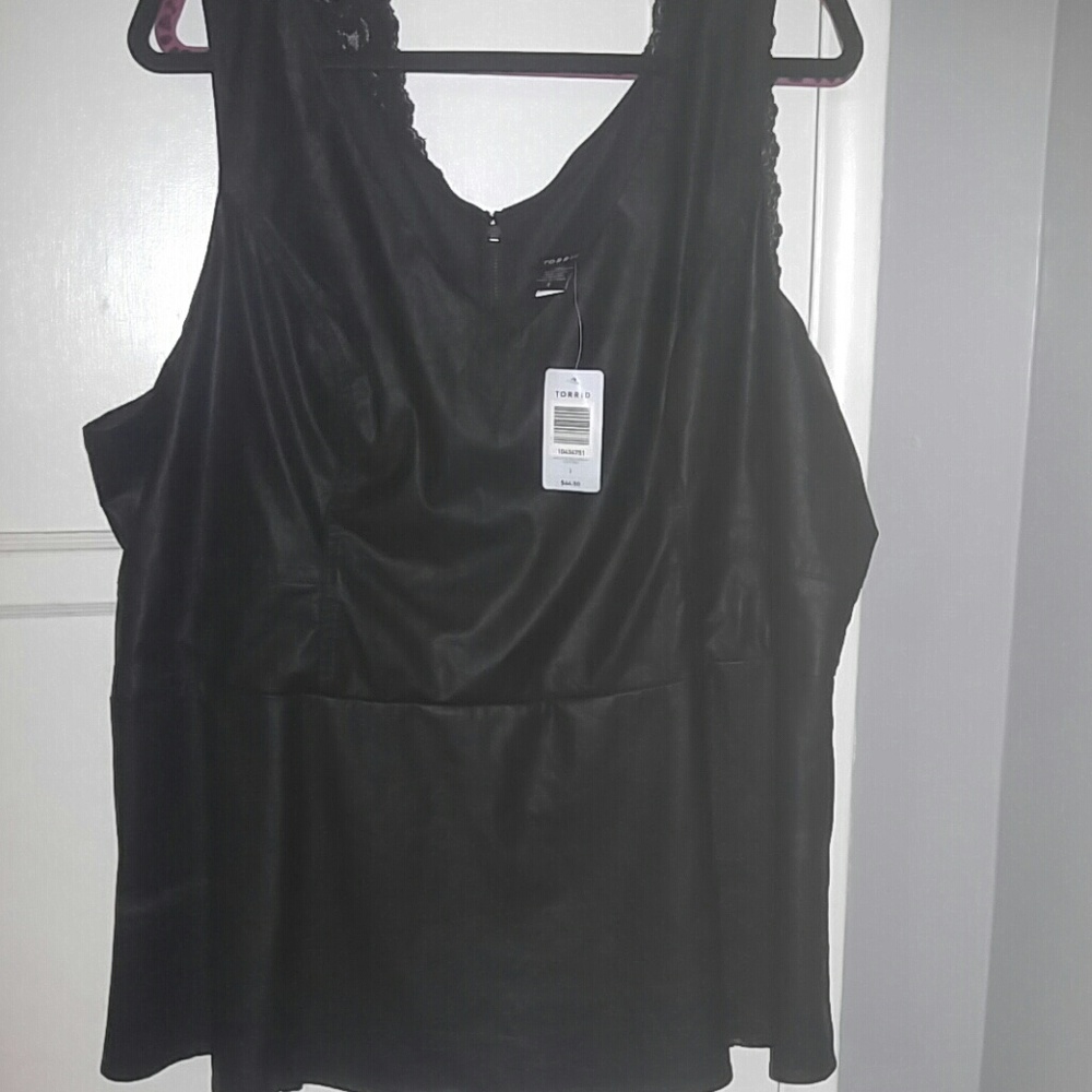 Black faux leather peplum top